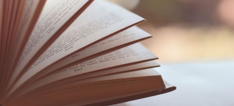 a book lays on a table slightly open so you can see the pages open