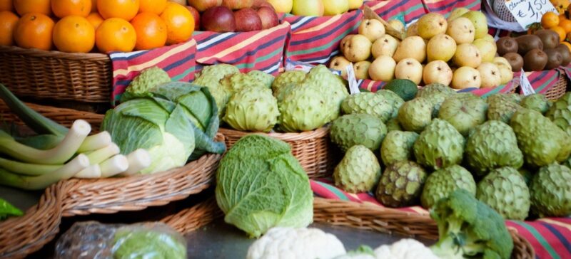 Various produce on display at a market