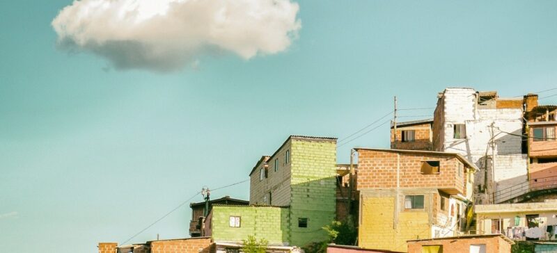 Colorful buildings in Columbia beneath a blue sky