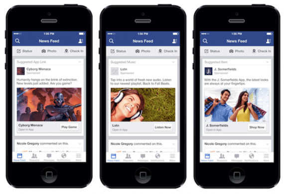 Screenshots of phone screens showing native advertising in a news feed